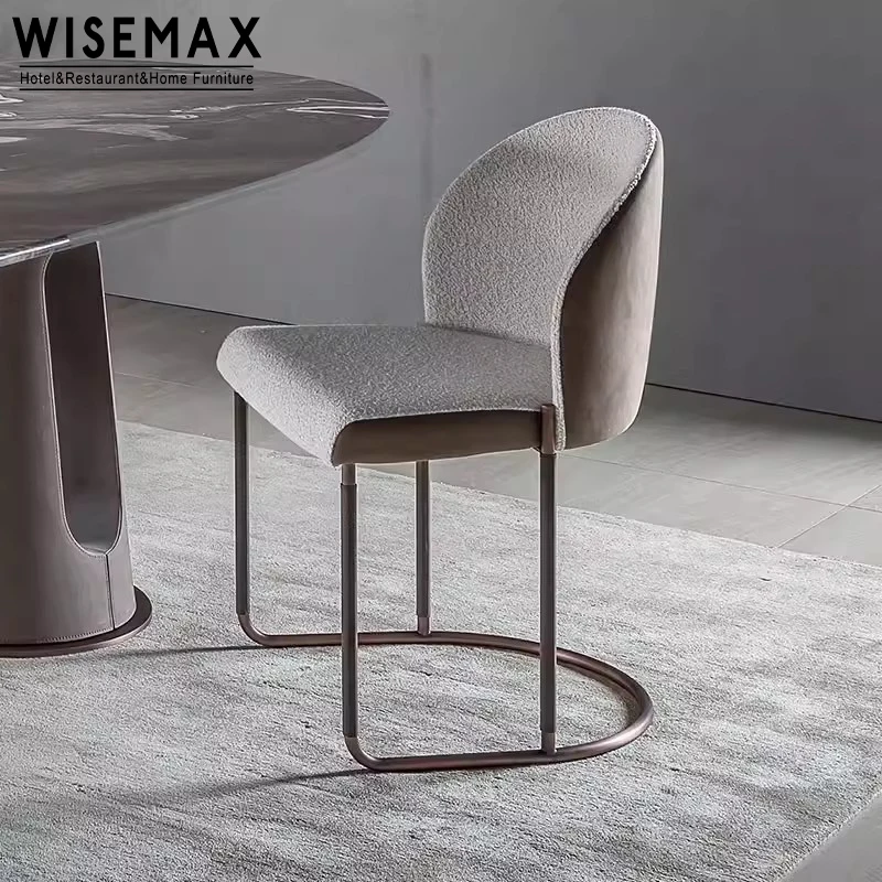 WISEMAX FURNITURE Italian luxury patchwork leather dining chairs modern stainless steel boucle high back dinning chair villa