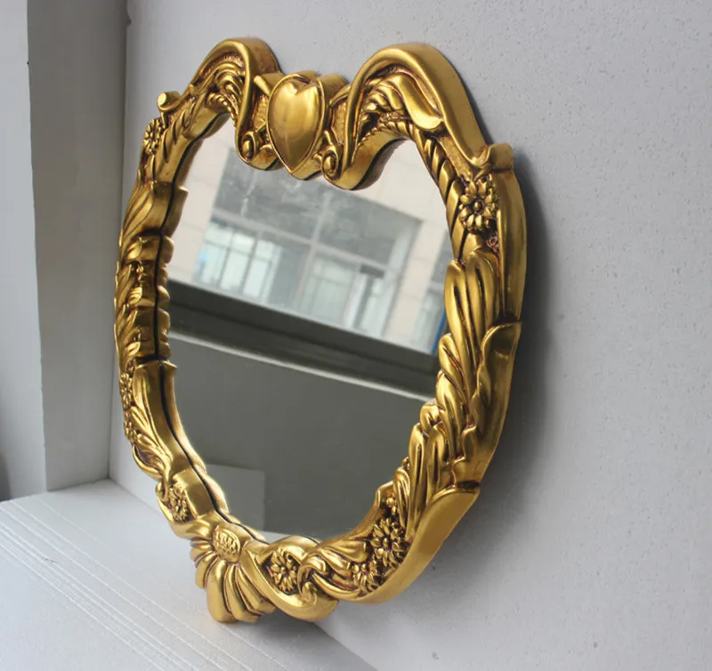 Wooden PS/PU/PVC Mirror Glass Sheet Customized Shape Luxury Retro Stylish Home Decoration Shower Bathroom Wall Mirror