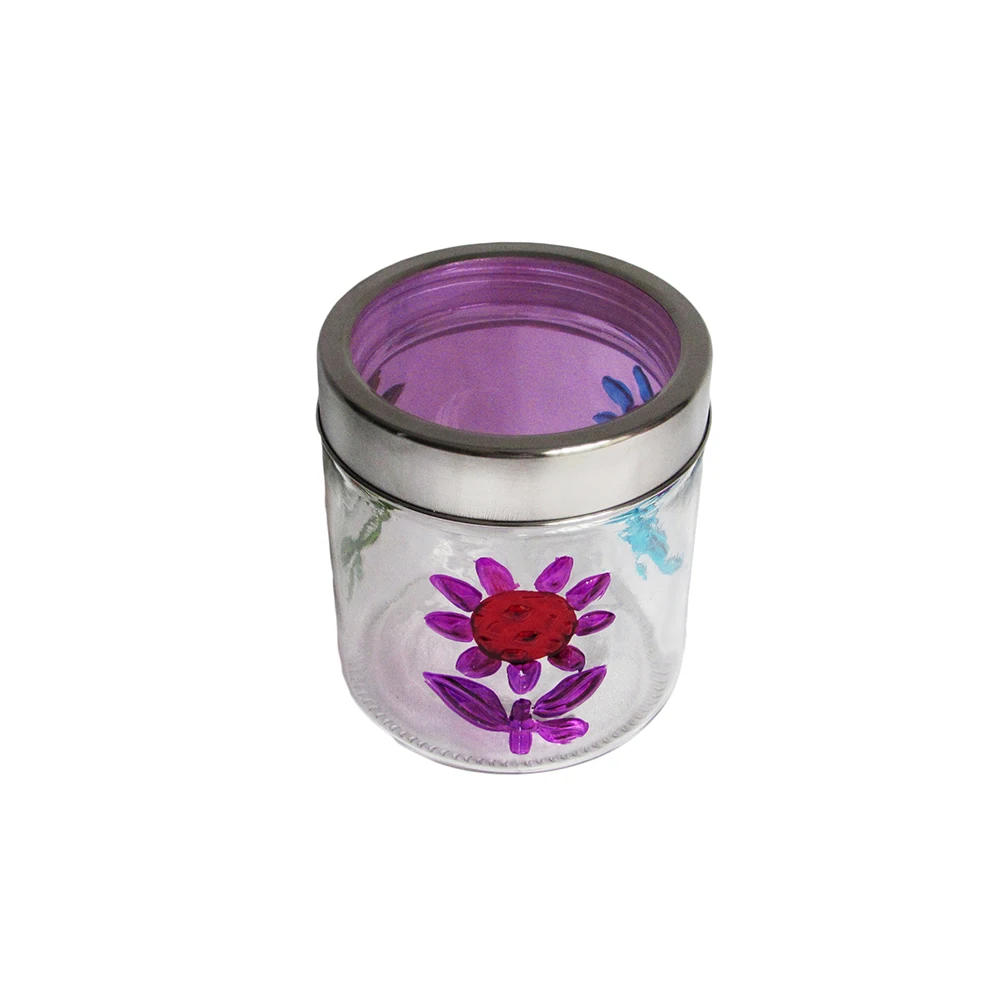 Zibo wholesale hand painted airtight glass canning jar with screw lid