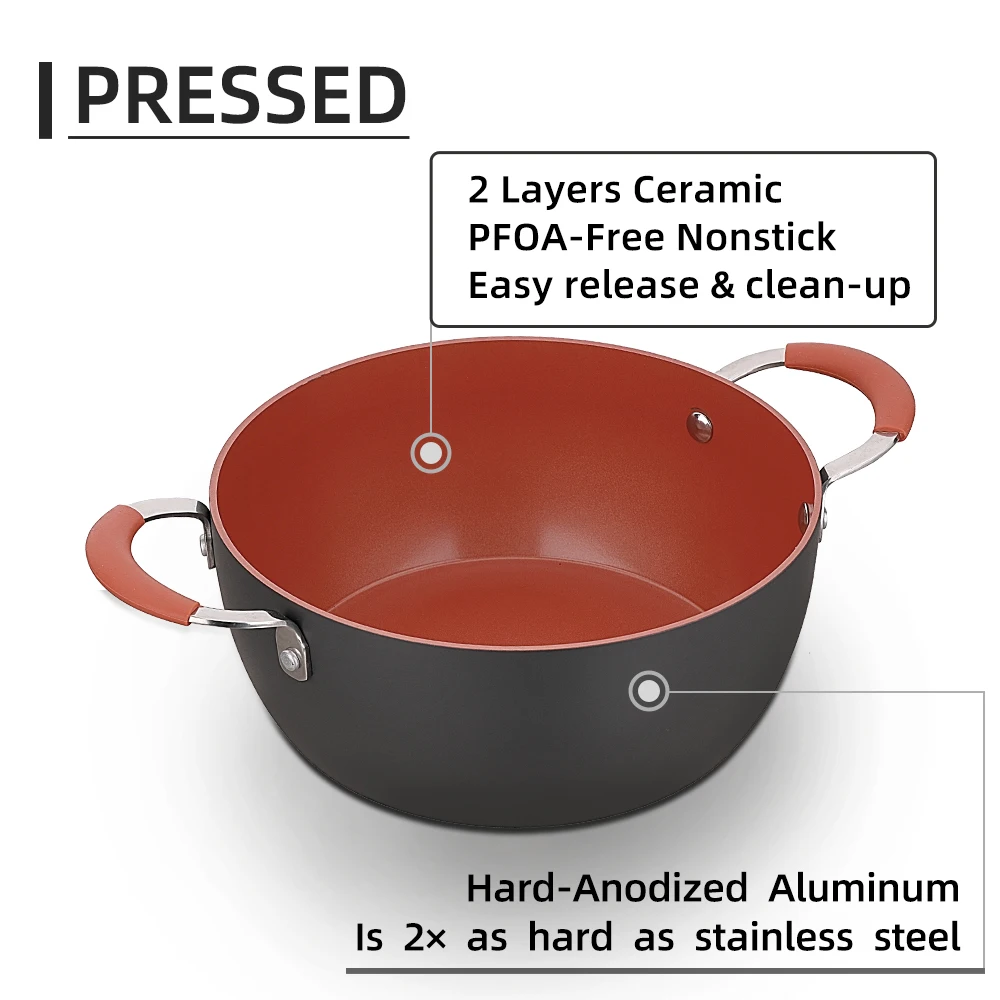 Pressed Ceramic 8pcs Hard Anodizing Copper Aluminum Cookware Set Non Stick Cooking Pots