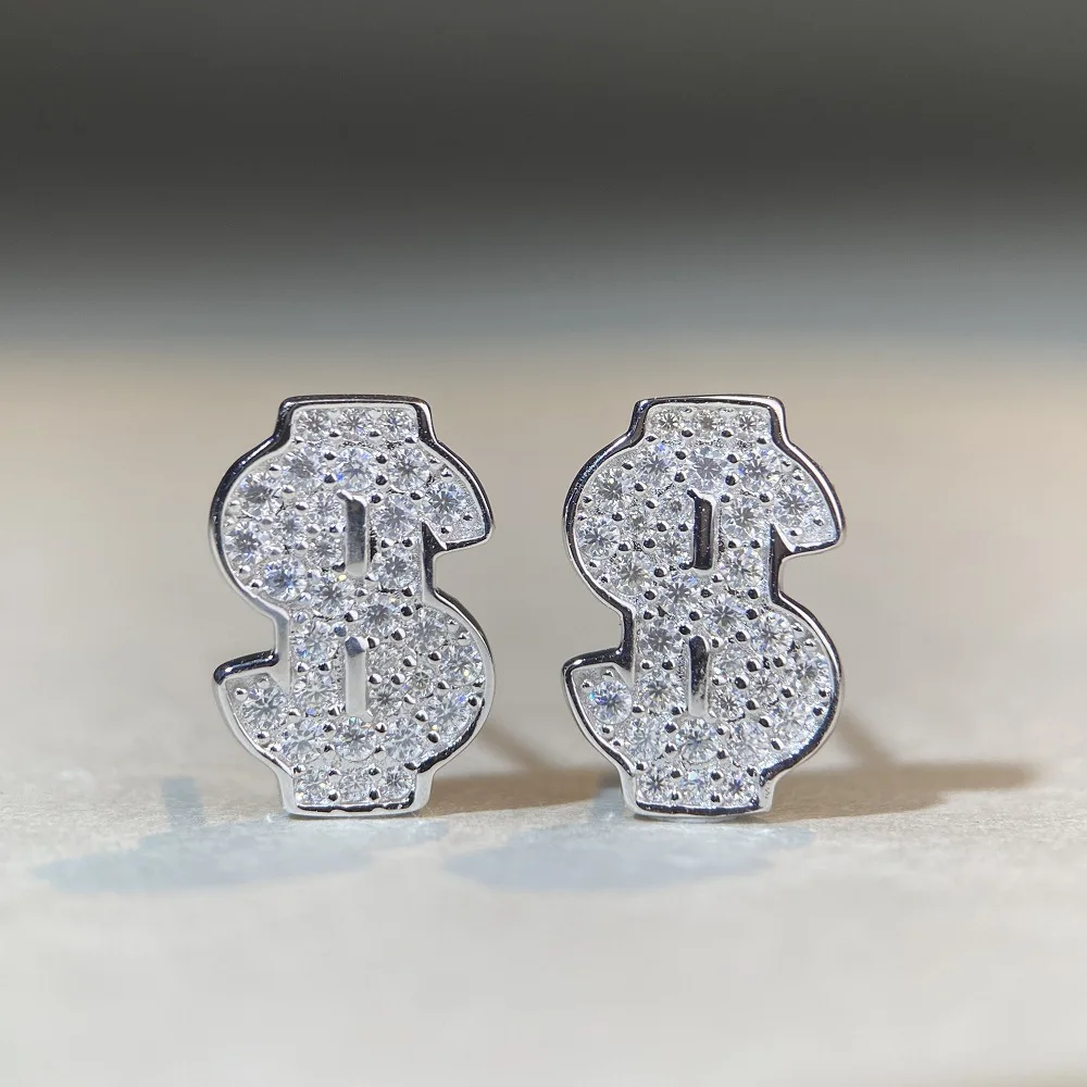 Amazon 2024 new US dollar stud earrings S925 silver hip-hop jewelry D color moissanous earrings unisex