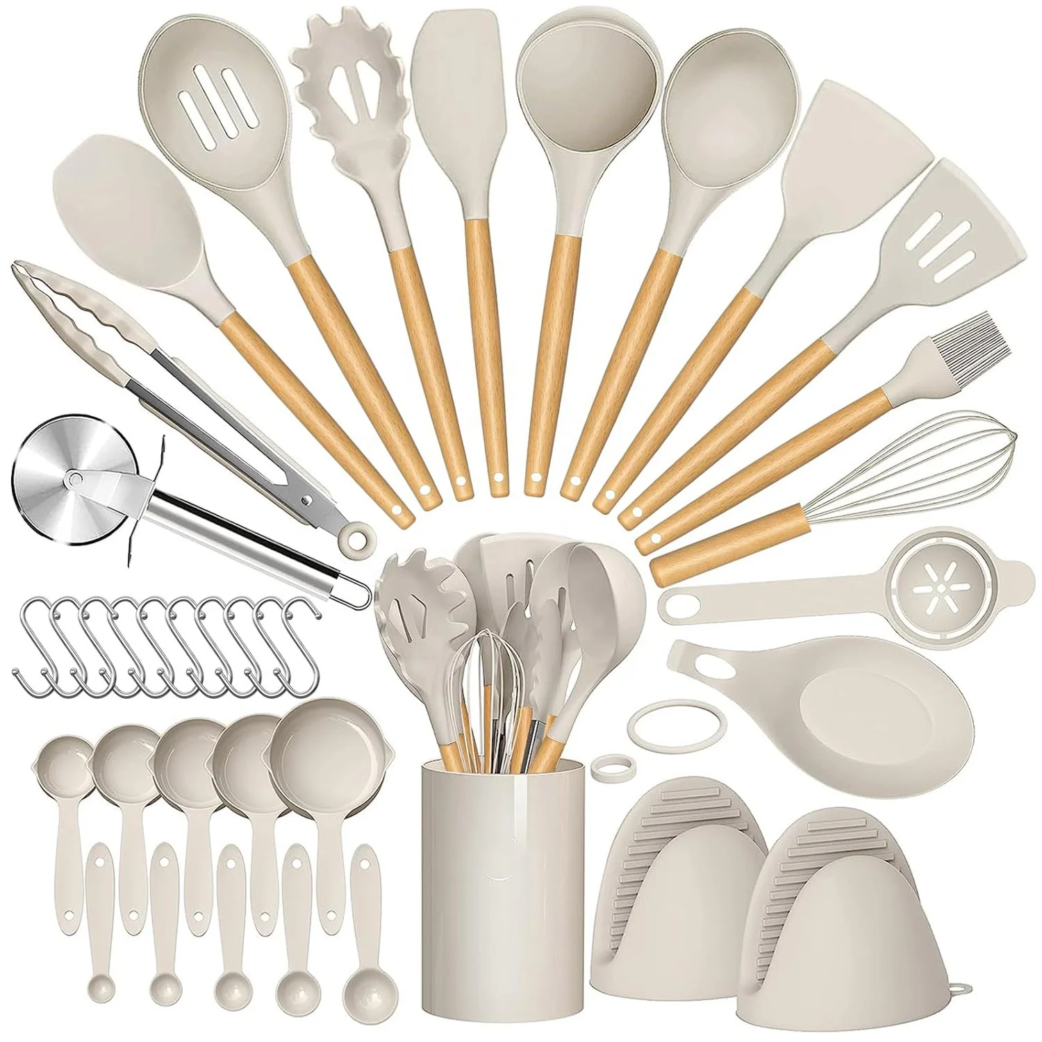 High quality kitchen accessories tools wooden silicone utenisls spoon set cooking utenisls wood silicone kitchen utensils set