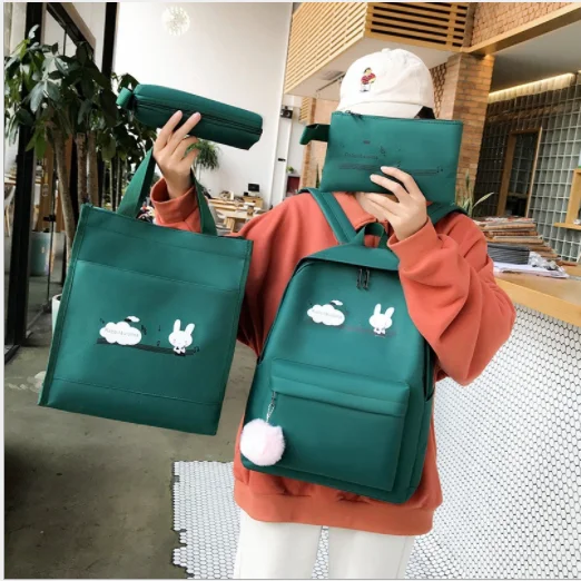 2021 New Hot Women Canvas Backpack 4 pcs Set Large Capacity School Bag for Teenagers Girls Fashion Travel Rucksack Bag