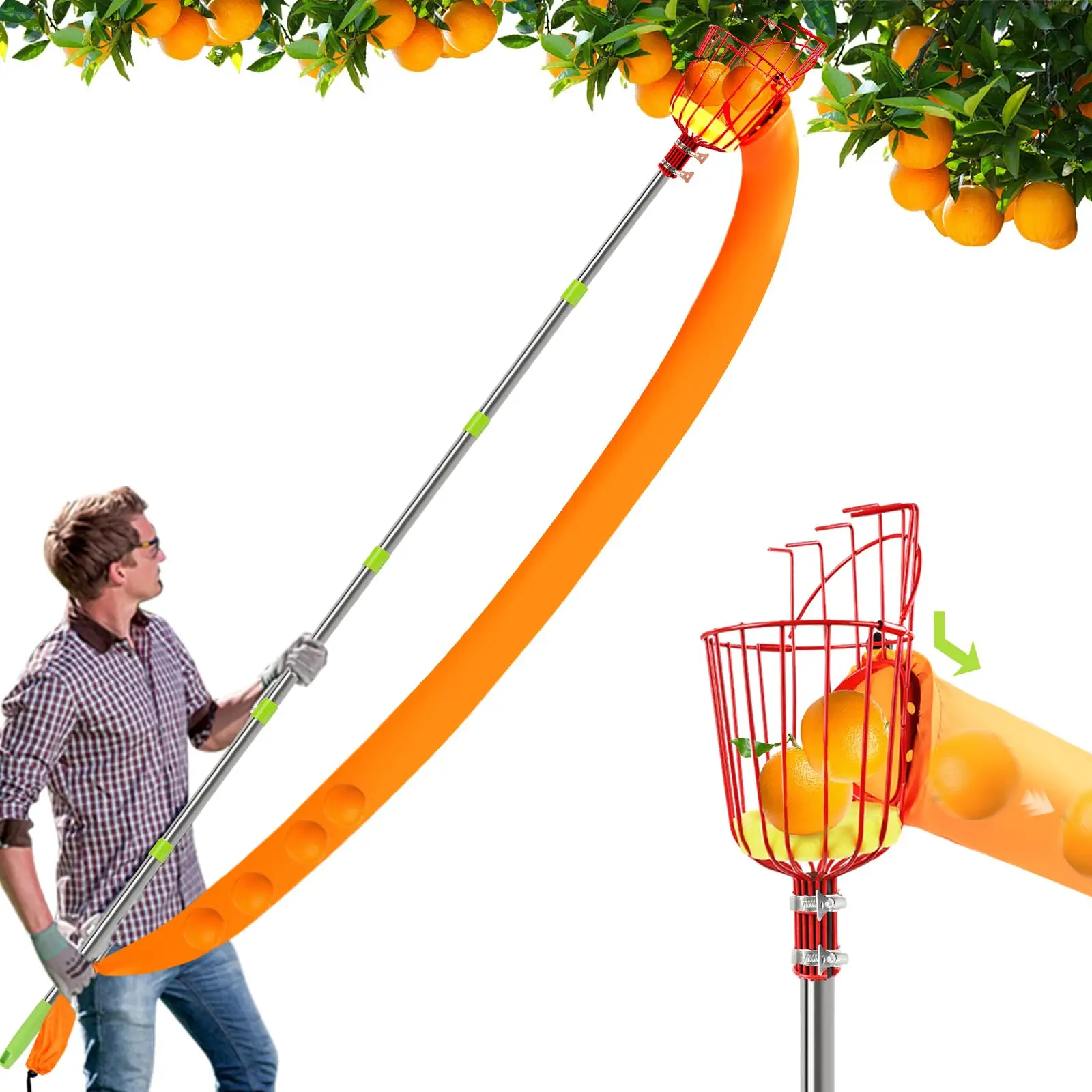 Adjustable Water Portable Fruit Picking Pole With Basket Fruit Picking Basket Suitable For Apple Orange Fig Mango Pear