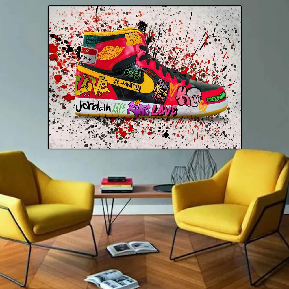 Fashion home paintings splash ink cool sneakers scrawl decorative art wall canvas painting