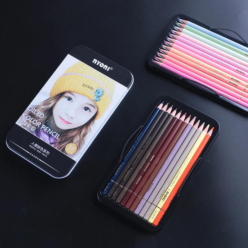 NYONI N8535 Professional Art Standard BassWood 24 Colors  People Skin Tints Oily Custom Colour Color Pencil