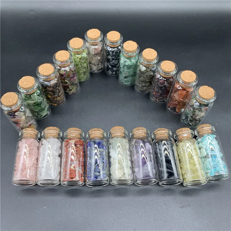 Natural crystal quartz chips tiny bottles gemstone stone bottle with reki healing crystal chips inside crystal craft