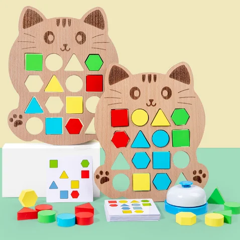 New Products Shape Color Matching Board Funny Brain Teaser Puzzles Colorful Wooden Shape Puzzles