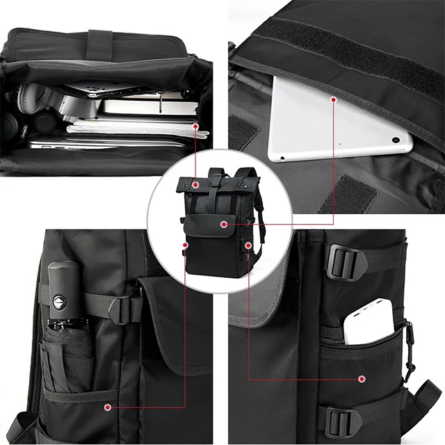 BSCI custom Luxury roll top backpack office computer bag laptop backpackp Leisure black nylon laptop unisex rolltop backpack