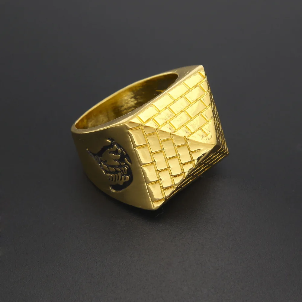 Creative HipHop Stainless Steel Taper Egypt Totem Pyramid Gold Plated Rings for Men
