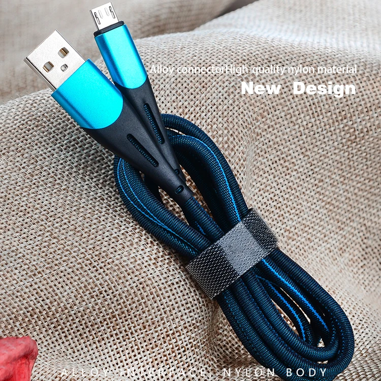 2021 New design nylon braided 2A fast charger USB cable  for micro USB C data cable
