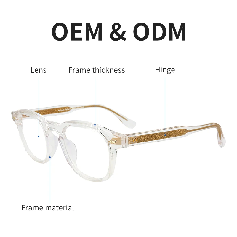 2024 New Eyewear Design Custom Clear Acetate Square Round Frame Glasses Metal Copper Pin Metal Eyeglasses Fashion Universal