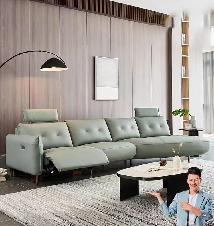 Italian minimalist leather sofa light luxury living room corner shaped head on the sofa