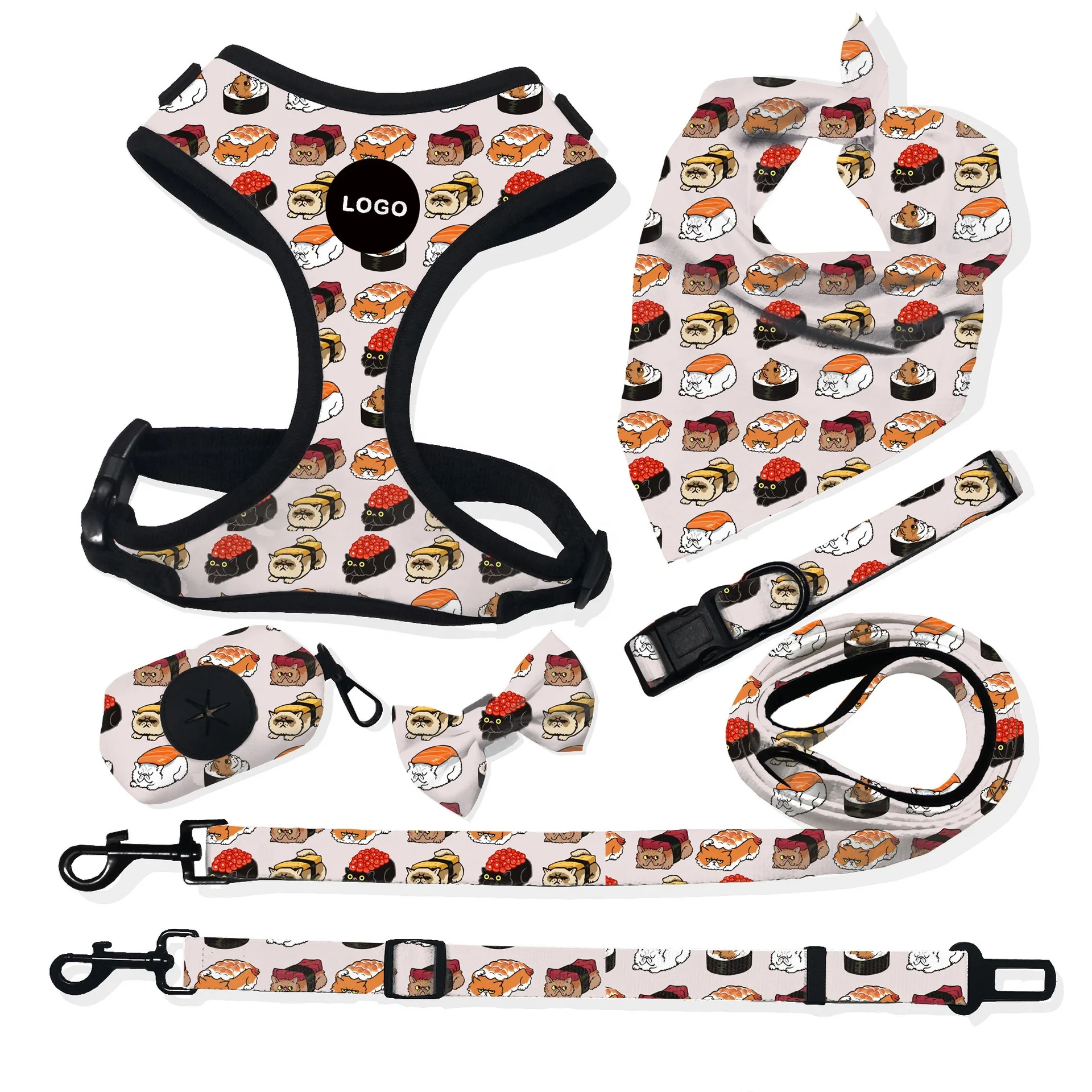 Sublimation Dog Harness Custom Logo & Design Dog Accessories Adjustable Padded Mesh Harness Collar Lead