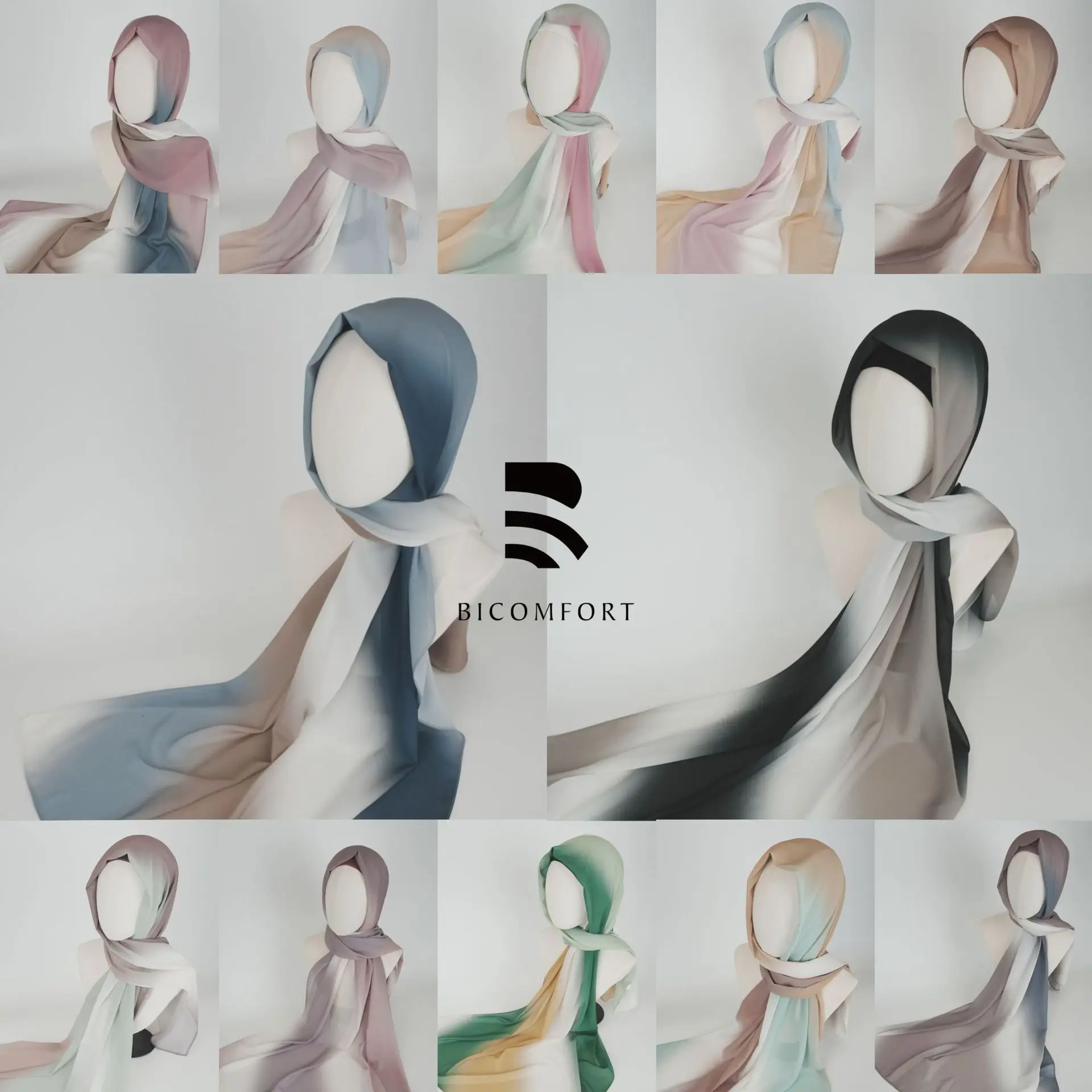 2024 Printed Chiffon Scarf Hijab Gradient Tie-dye Color Summer Light Weight Shawl for Islamic Wrap Ethnic Scarves & Shawls Hijab