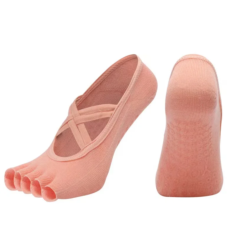 2024 New design 16 colors in stock non-slip silicone grips double strap open five-toe sports Pilates yoga socks