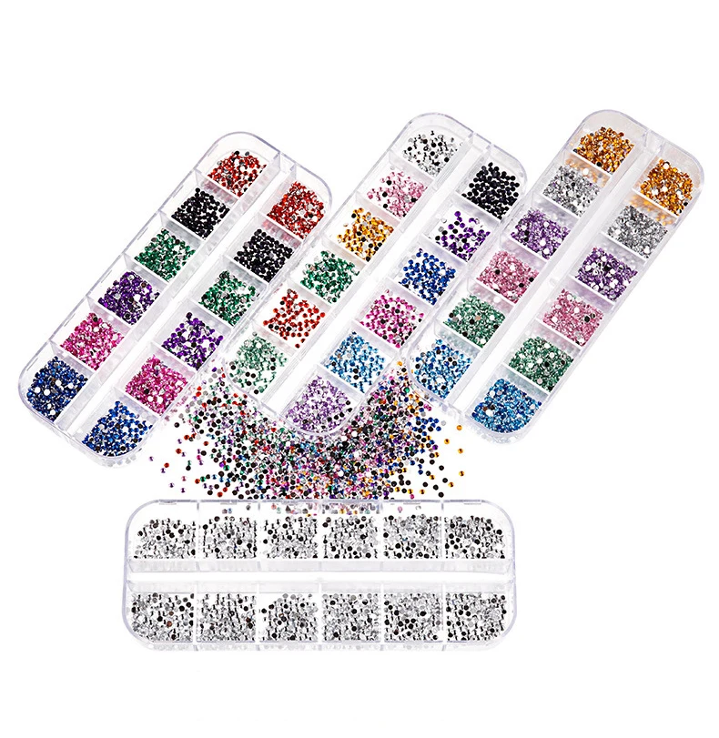 Nail Art Rhinestones Kit Nail Gems Ab Flatback Rhinestones Gems Stones, with Storage Box/Wax Pencil/Tweezers for Nail Art Craft