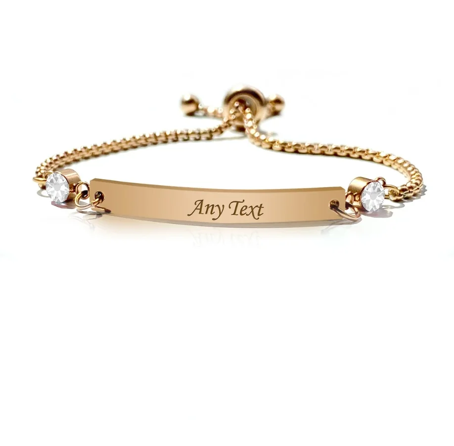 Custom Personalized Stainless Steel Birthstone Natural Stones Engraved Bar Adjustable Bracelets