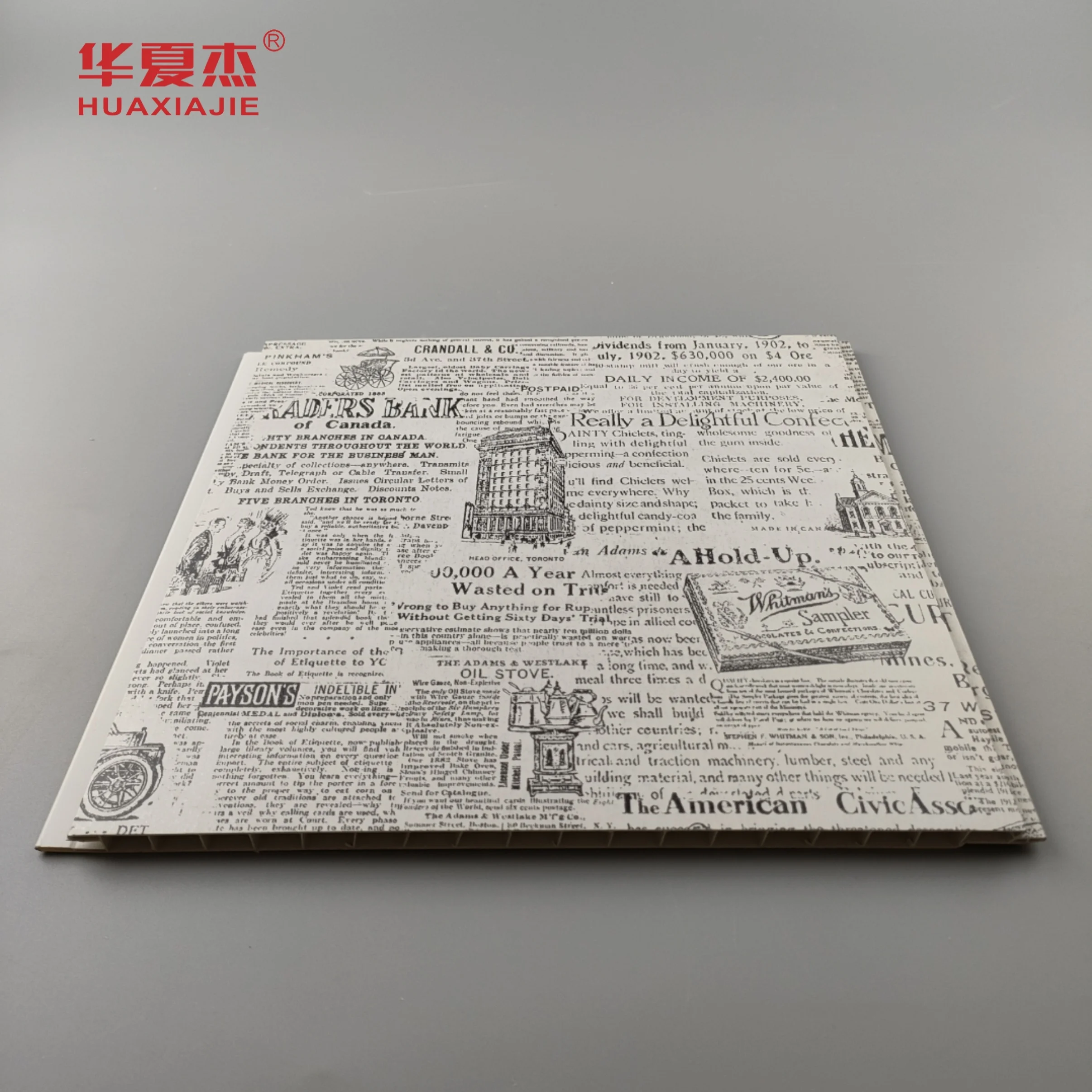 Wholesale laminated classic design pvc wall panel newspaper pattern surface ceiling panels store decoration