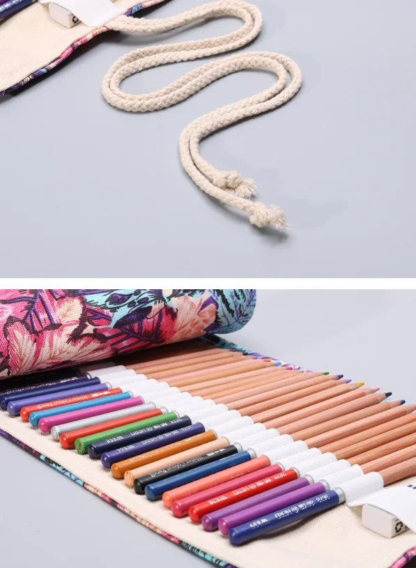Wholesale 36 Holes Capacity Colorful Plain Canvas Pencil Roll Case