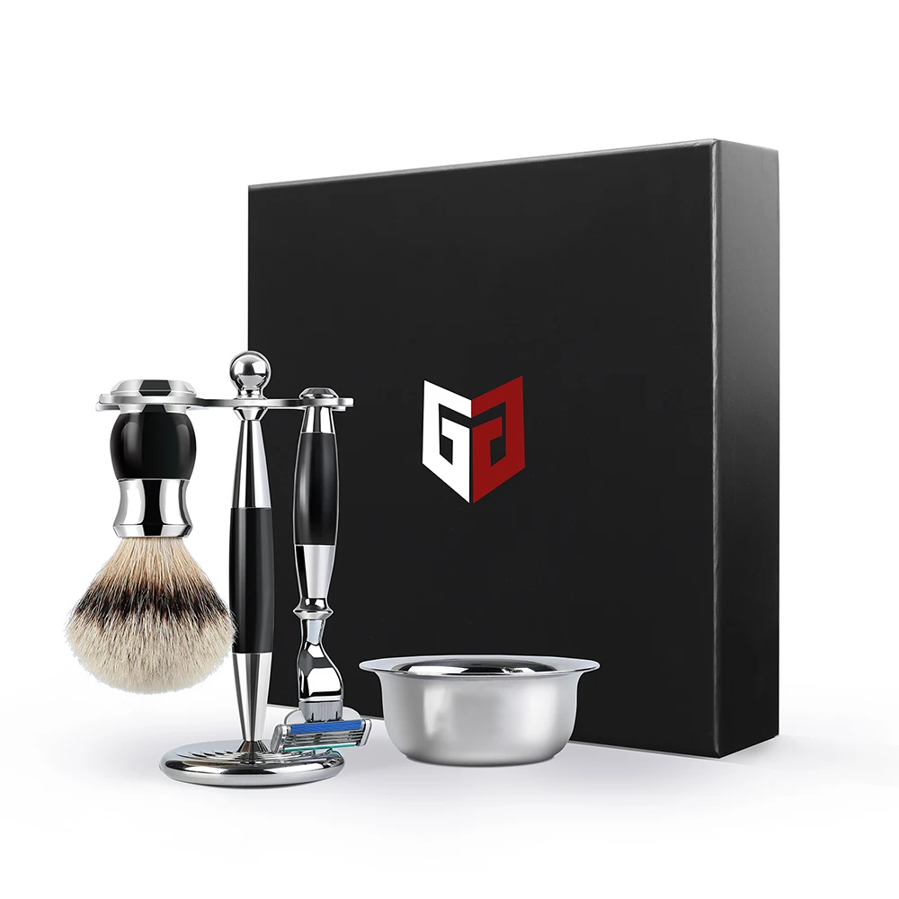 Diri Hot selling Luxury Acrylic Handle Silvertip Barber Beard Shaving Brush Set with Razor Stand