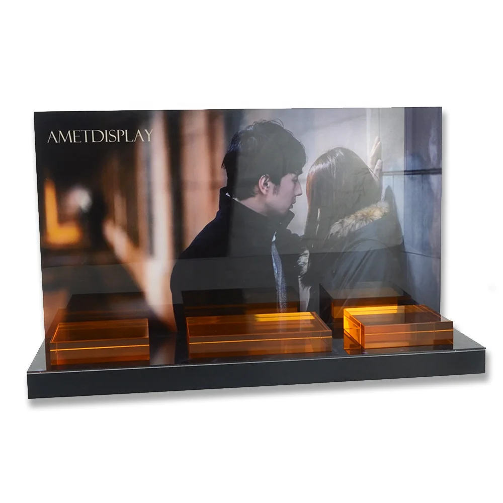 Пользовательский L-образный акриловый косметический дисплей и витрина для макияжа бесплатный дизайн