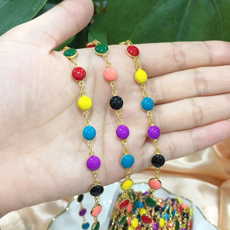 Wholesale Fashion Brass Chain With Multicolor Enamel Beads Roll Chain For Women Necklace Bracelet