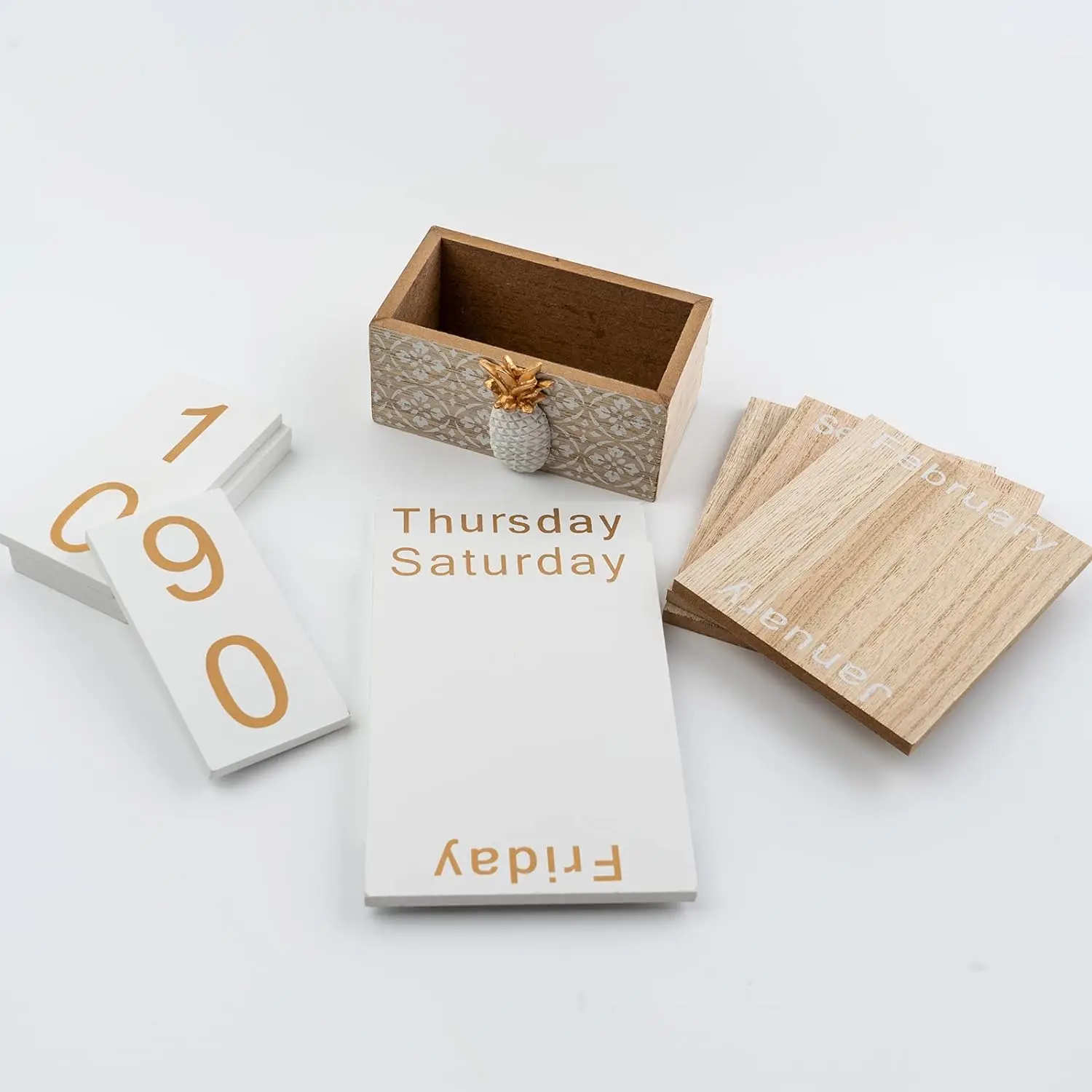 Desktop Perpetual Calendar Wooden Block Retro Calendar for Livingroom Office Shop Bar Desk Decor Week Month Day Display