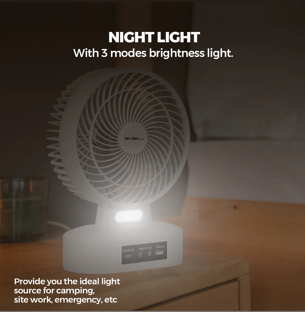 7 INCH Charging Table Fan USB Desk Rechargeable Fan With Light