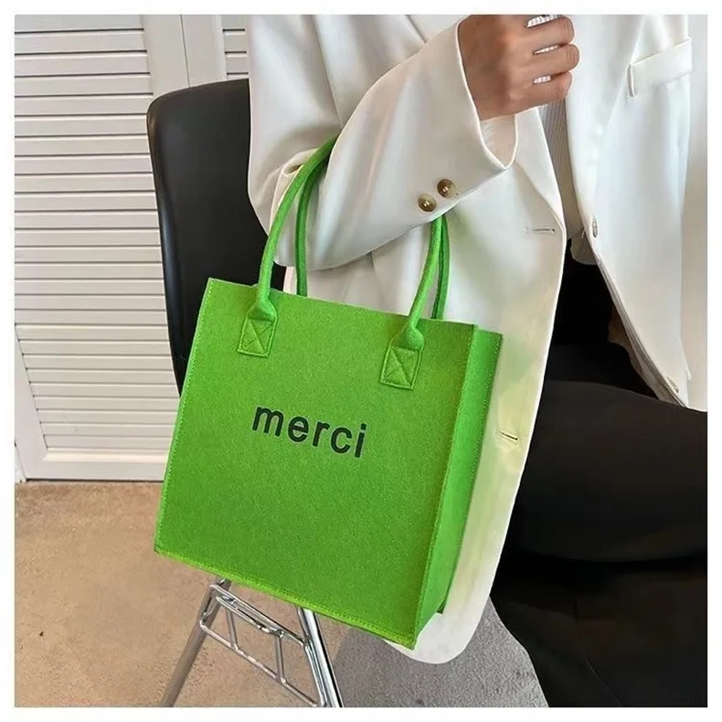 Custom Logo Felt Fabric Tote Bag Eco Friendly Reusable Shopping Bag for Women