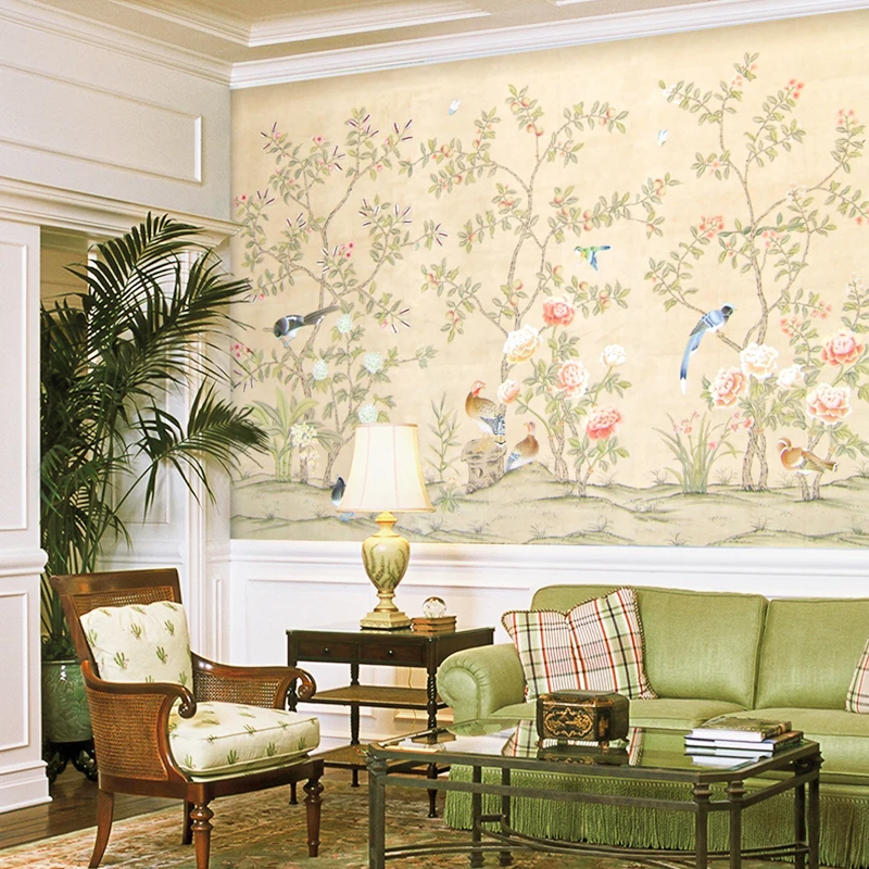 2021 New Mountain Peak Artistic Conception Wallpaper Silk Watercolor Pattern Design Chinese Silk Wallpaper For Parlor  Hotel