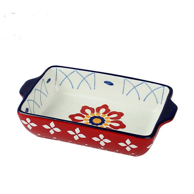 Custom Multiple Sizes Rectangular Ceramic Bakeware Korean Kitchen Cake Tools Bake Pan Tray Nordic Pie Baking Pans For Bread
