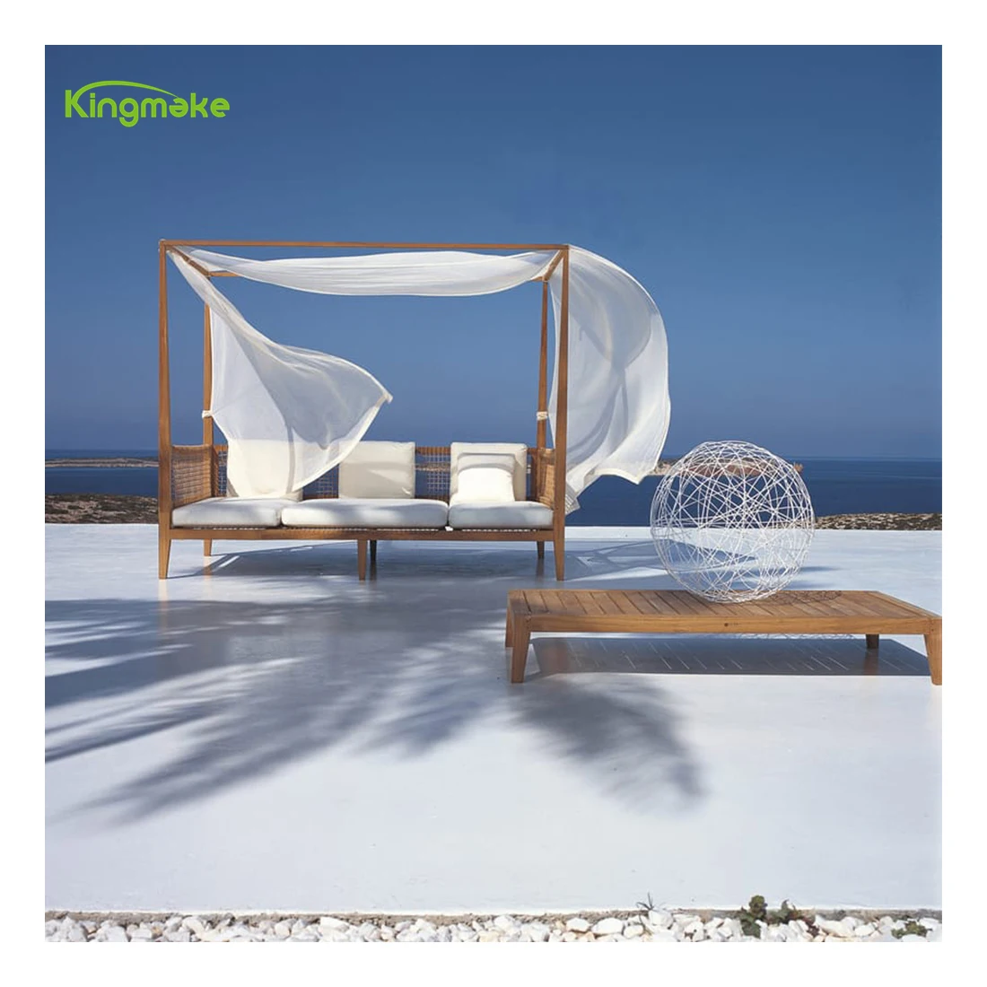 Quality Solid Wood Lounger Beach Pool Sunbed With Canopy Outdoor Garden Hotel Teak Sunbed With Curtains