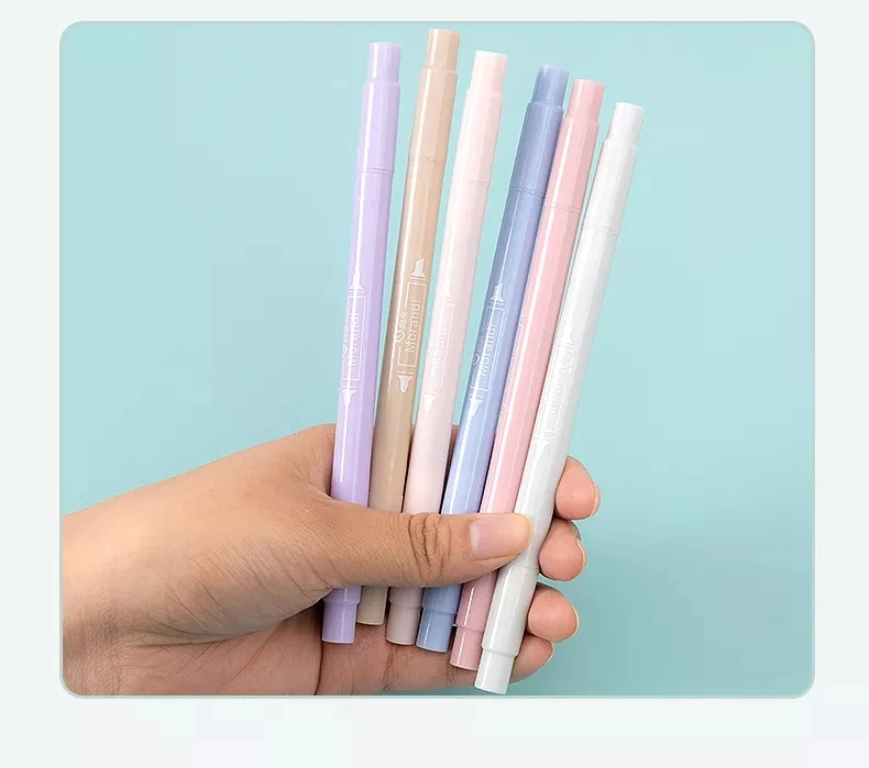 Cute Creative School Student Colored Pens Set Kids Soft Head Highlighter Marker Pens Set Stationery Supplies 6pcs/set