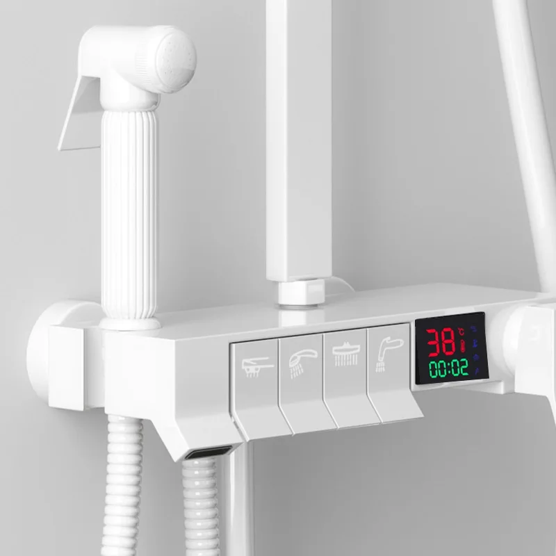 Luxury white rain shower bathroom brass 4 function thermostatic shower set system dusche piano shower mixer