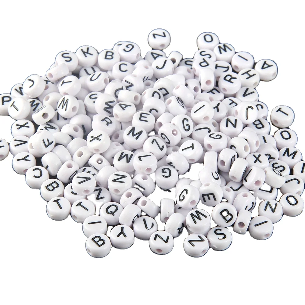 100PCS/bag  plastic acrylic english letter beads 4*7mm flat round shape A to Z 26 alphabet beads for DIY jewelry making
