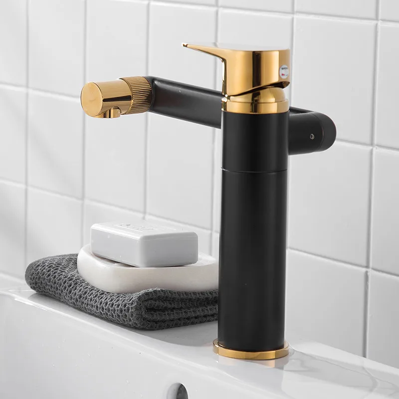
New design faucet mixer 360 degree rotation bathroom mixers brass black gold cold hot basin faucet 