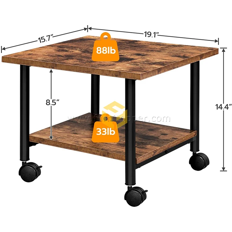 Vintage American Industrial Two-Tier Printer Table Rolling Cart Home Side Table with Storage Shelf Sofa Table