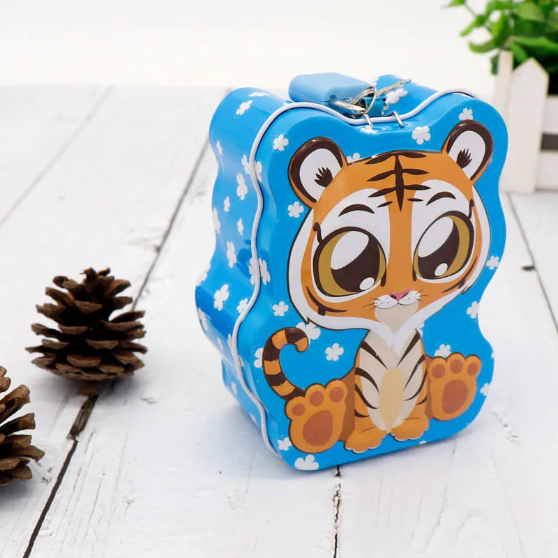 TOPSTHINK Wholesale Large Cartoon Cute Tiger Kids Safe Custom Money Box Piggy Bank For Boys With Key