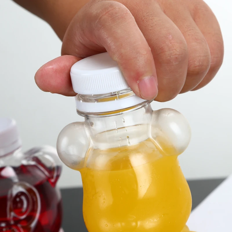 
cute bear shape takeaway beverage pet bottle milk-tea coffee juice wine plastic bottle with screw cover 