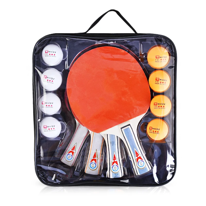 best price high control carbon handle table tennis racket set with 4 4 rackes and 8 balls