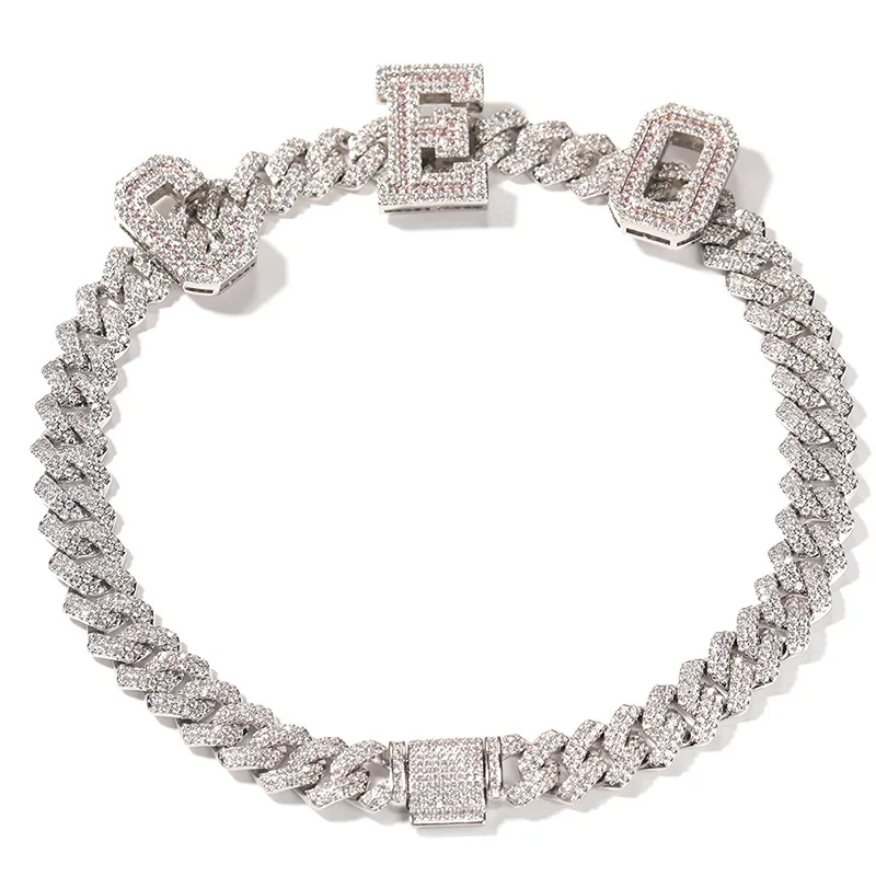 Iced Out Mens Hip Hop Jewelry Platinum/18K Gold Plated Lab Diamond Letter Custom Pink Zircon Intials Name Cuban Chain Necklaces