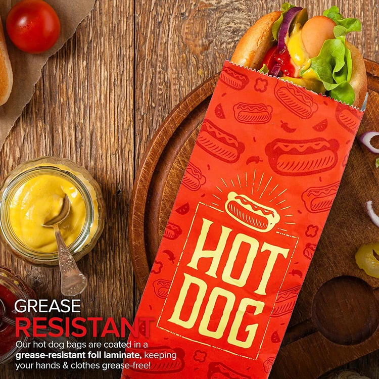 Custom Printing Personalized Logo Oil Proof BBQ Sandwich Hamburger Hot Dog Packaging Aluminum Foil Lined Paper Bag