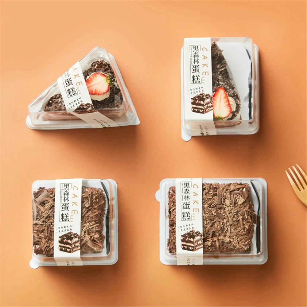 Wholesale Mini Cake Blister Small Cake Boxes In Bulk Container Dessert Packing Box Custom Labels Cake Slice Box With Fork