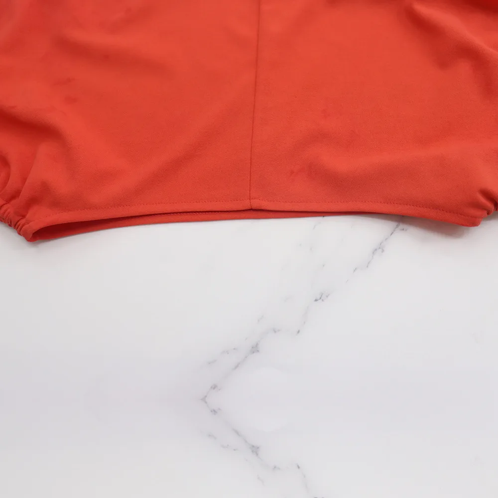 Orange Pleated Bare Shoulder Waist Belt Long A Line Lady Casual Dress