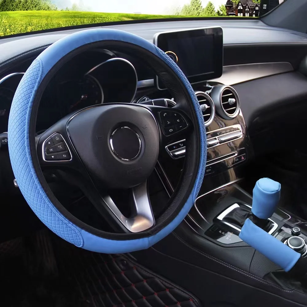 36-38cm Universal Colorful PU PVC Leather Car Steering Wheel Cover Anti-skid Durable 15 inch Steering Wheel Accessories