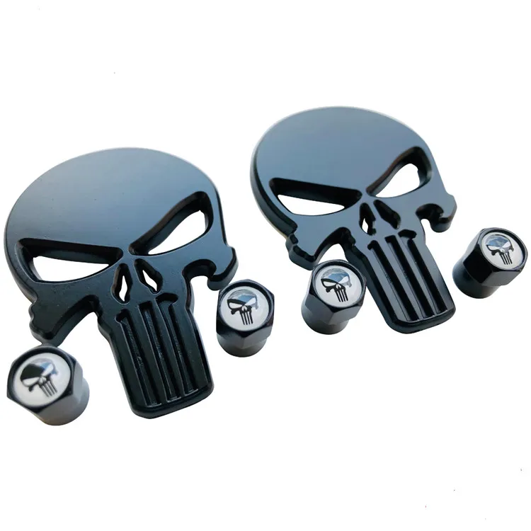 Punisher Sticker Decal Emblem With Matching Wheel Tire Valve Caps