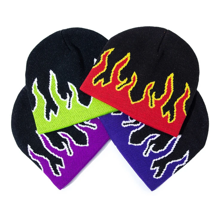 customized beanies hats all over logo knitted jacquard winter skull beanie