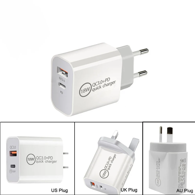 For IPhone 11 12 13 14 Wholesale Fast PD Charging Plug And Cable USB C Power Adapter Type-C 18w PD brick Charger