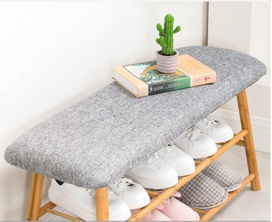New Arrival Shoes Bench Rack with Seat Cushion Bamboo 3 Tier Multi-functional For Bedroom Front Door